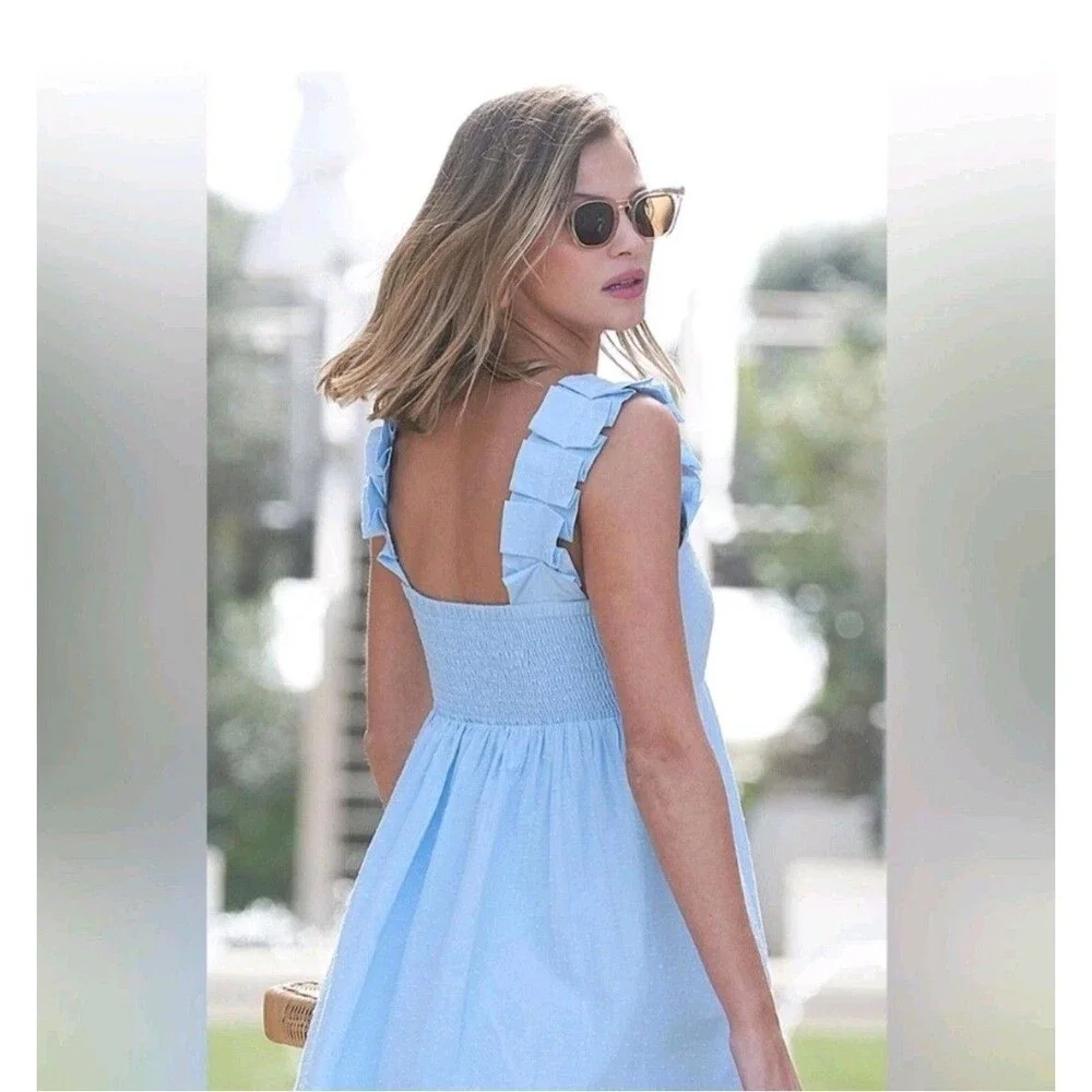 Lake Lolly Dress in Morning Blue Swiss Dot Size XS Midi length - Picture 2 of 9